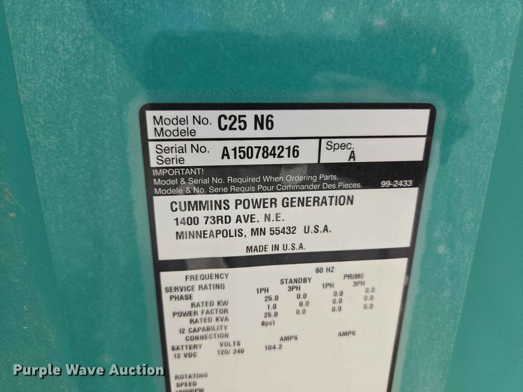 image for item EW0480 Cummins C25 N6 generator