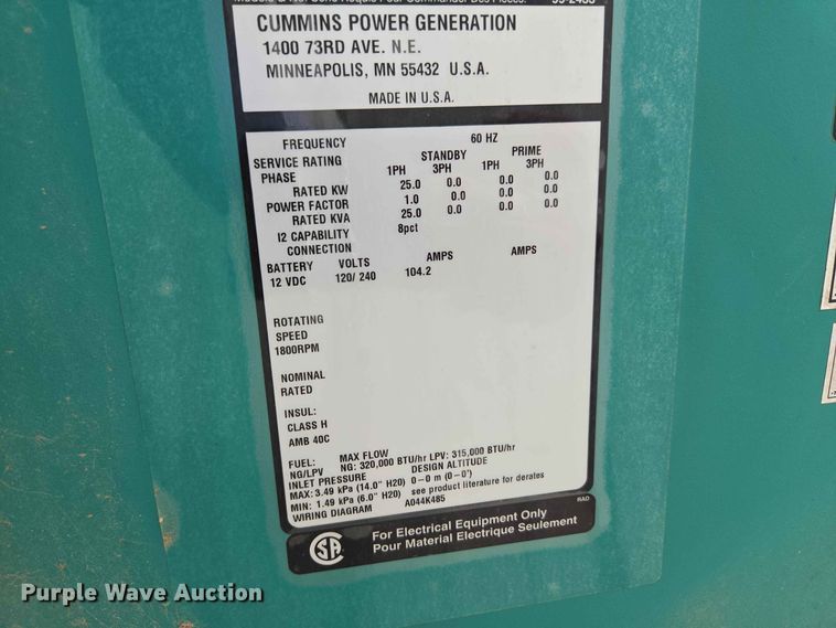 image for item EW0480 Cummins C25 N6 generator