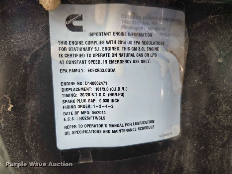 image for item EW0484 Cummins GGMB-140-3383 generator