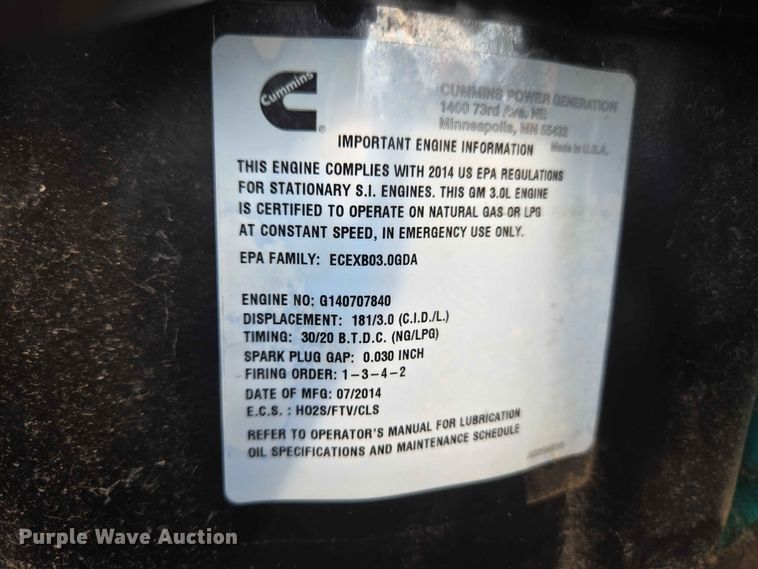image for item EW0488 Cummins GGMB-1408155 generator