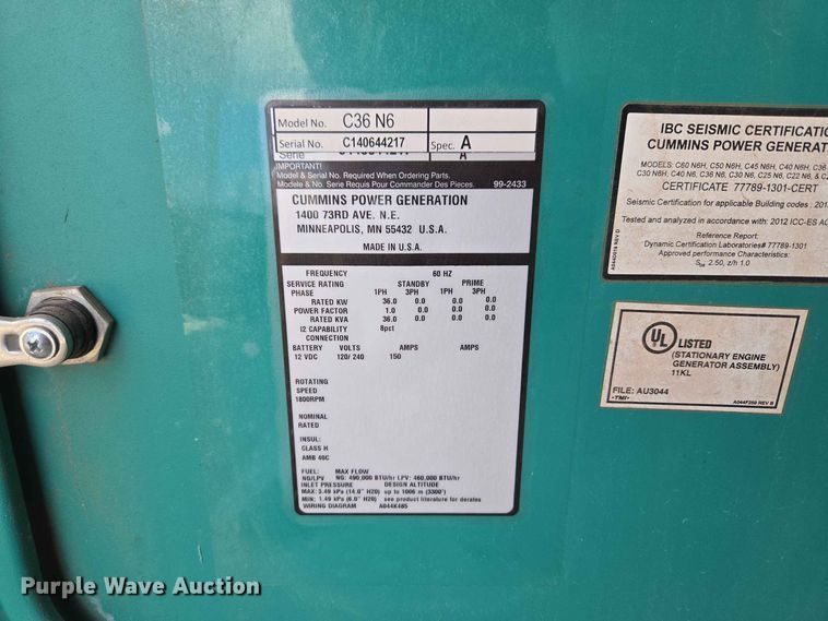 image for item EW0490 Cummins C36 N6 generator