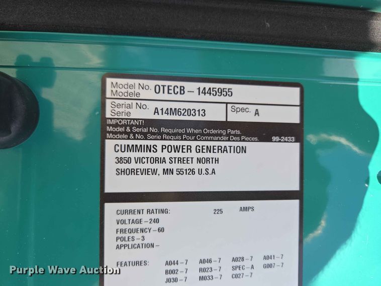 image for item EW8492 Cummins OTECB-1445955 automatic transfer switch