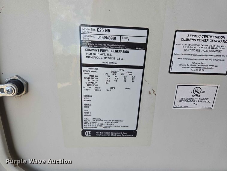 image for item EW8494 Cummins C25 N6 generator
