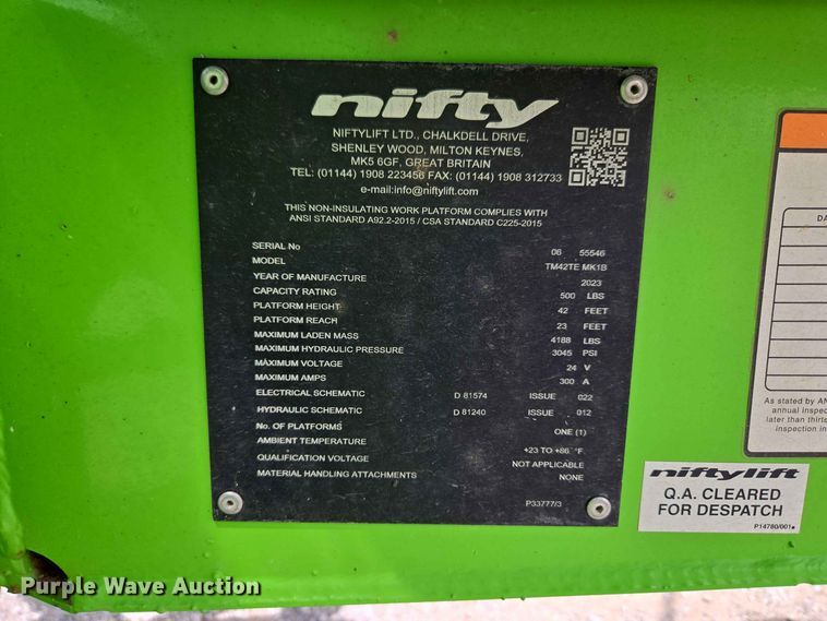 image for item EW8509 2023 Nifty TM42TE MK1B boom lift