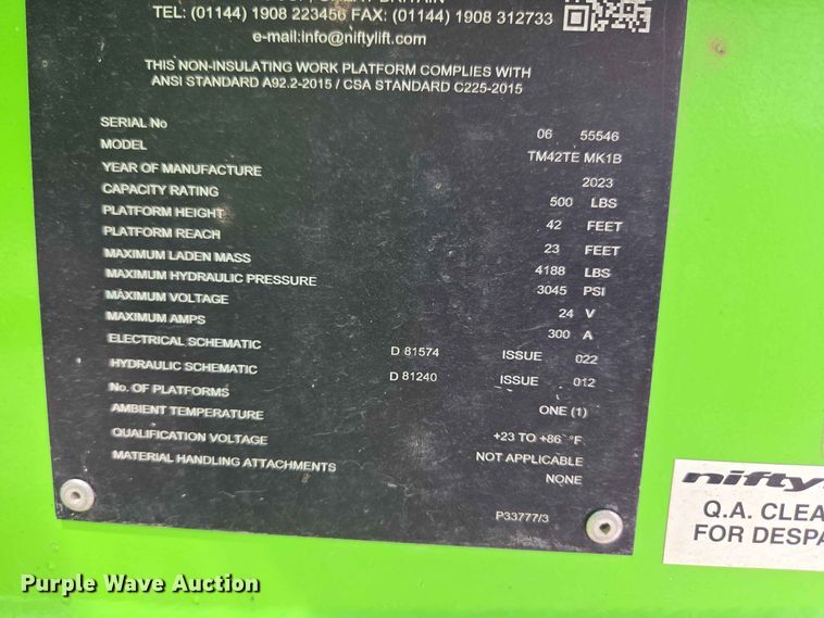 image for item EW8509 2023 Nifty TM42TE MK1B boom lift