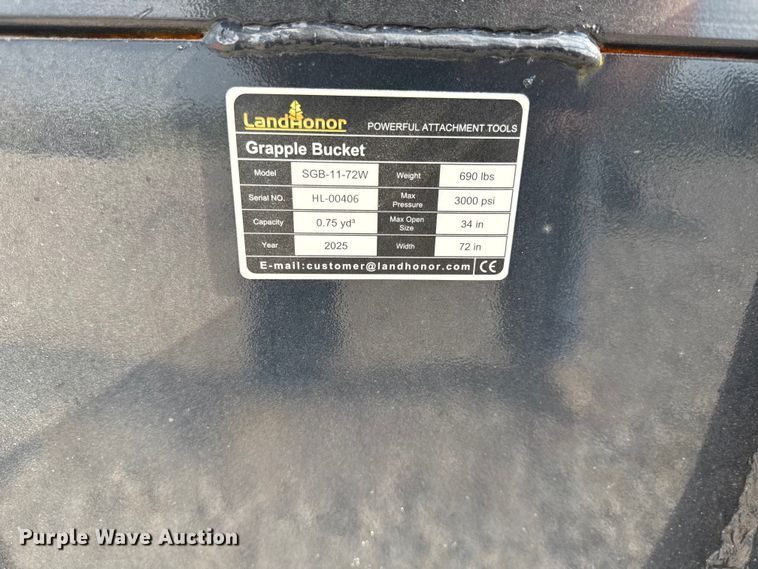 image for item EX2116 2025 LandHonor SGB-11-72W skid steer grapple bucket
