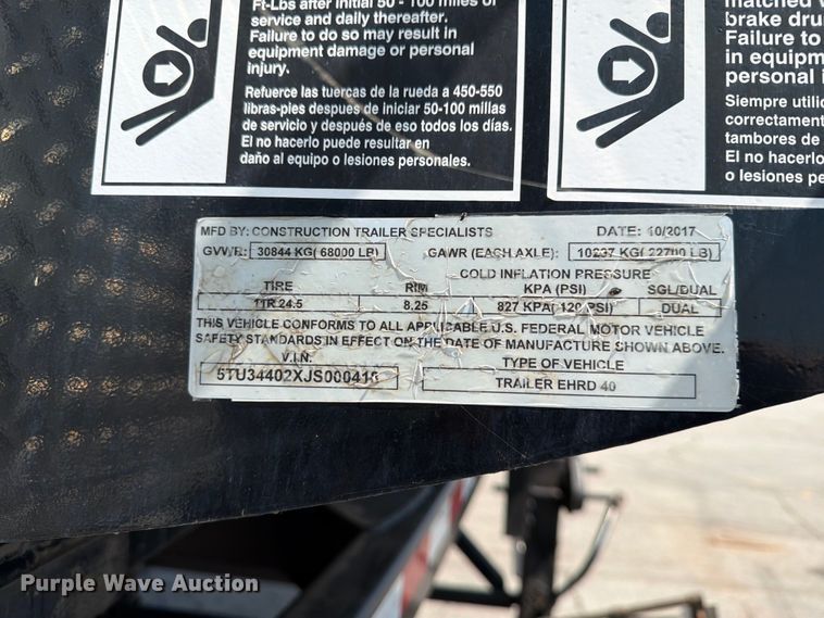 image for item EX4032 2018 Construction Trailer Specialists end dump trailer