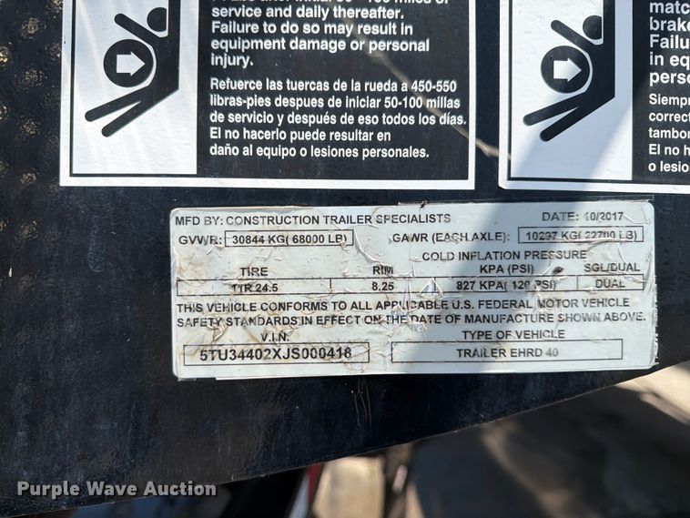 image for item EX4032 2018 Construction Trailer Specialists end dump trailer