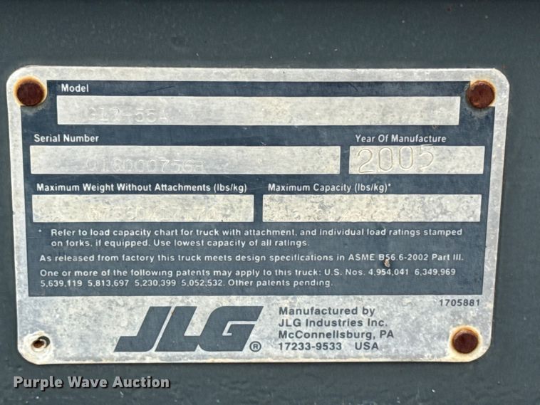 image for item FB5764 2005 JLG G12-55A telehandler