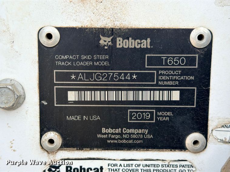 image for item FB8223 2019 Bobcat T650 tracked skid steer loader
