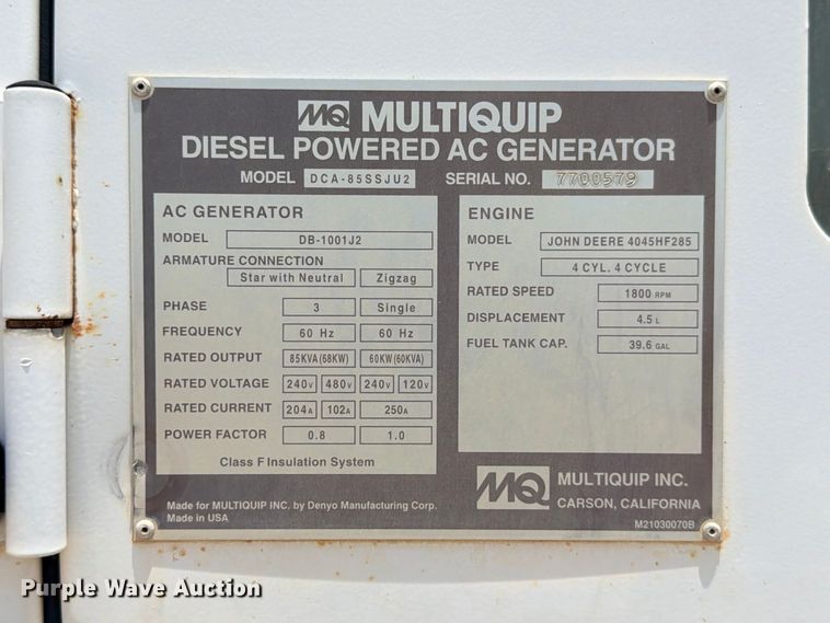 image for item FB8271 Multiquip DCA-85SSJU2 generator