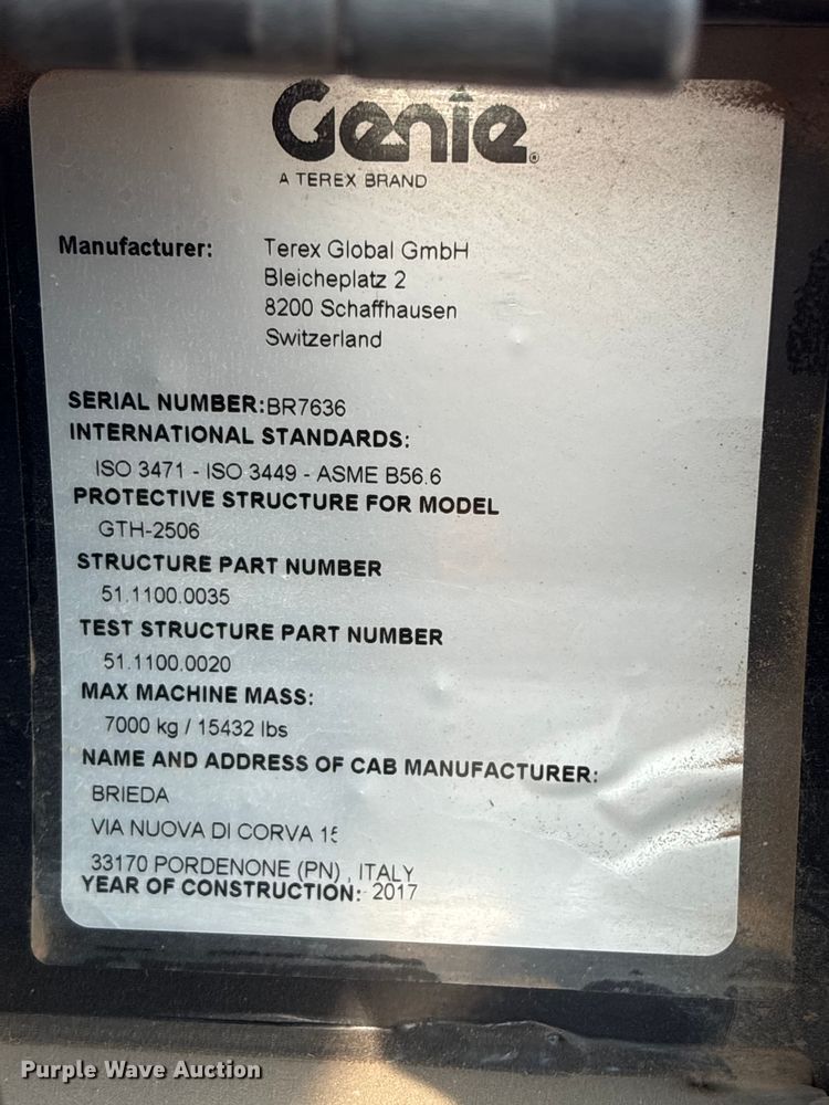 image for item FC2508 2017 Genie GTH-2506 telehandler
