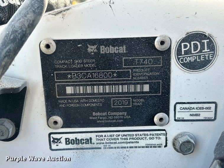 image for item FC2879 2019 Bobcat T740 tracked skid steer loader