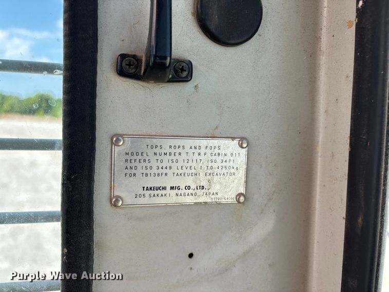 image for item FG0527 2012 Takeuchi TB138FR mini excavator