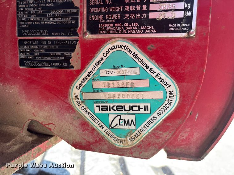 image for item FG0527 2012 Takeuchi TB138FR mini excavator