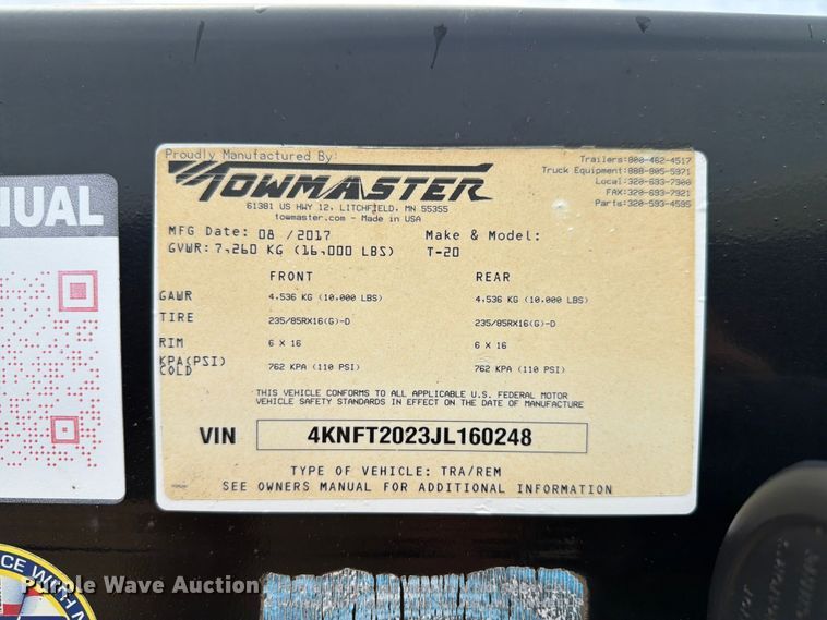 image for item FK4026 2018 Towmaster T-20 equipment trailer