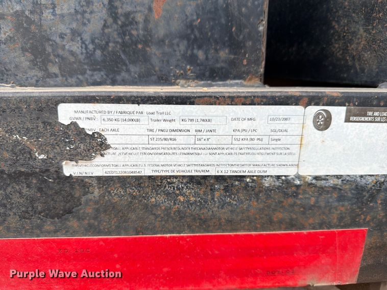 image for item FM7593 2008 Load Trail dump trailer