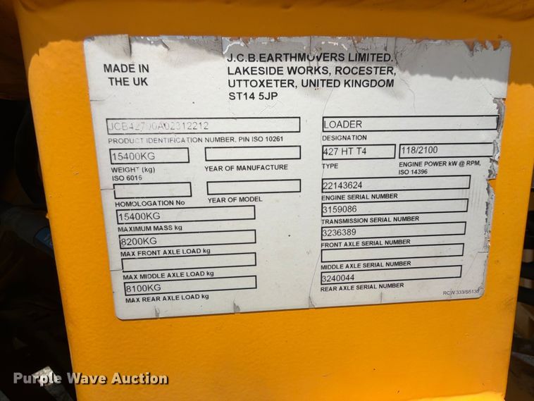 image for item FN2504 2015 JCB 427 HT T4 wheel loader