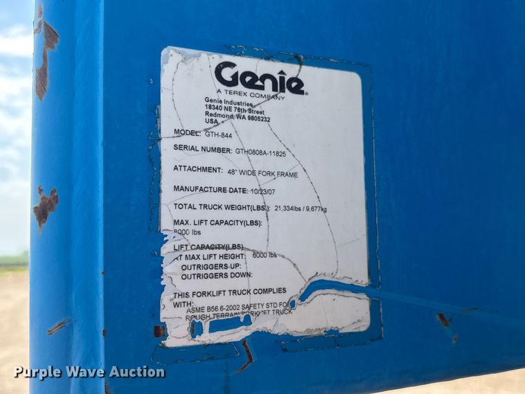 image for item NJ9263 2008 Genie GTH-844 telehandler