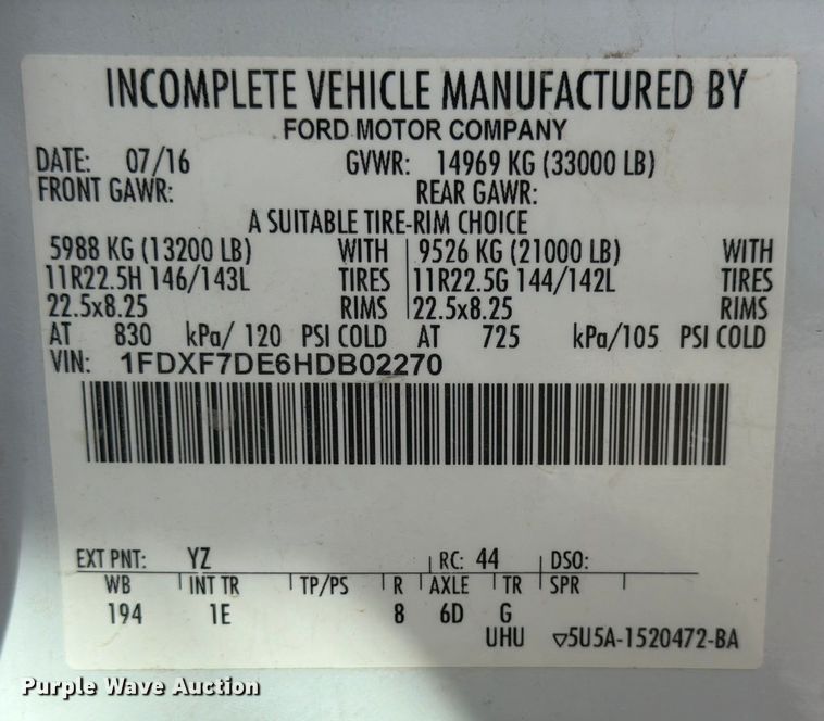 image for item YA2550 2017 Ford F750 Super Duty bucket truck