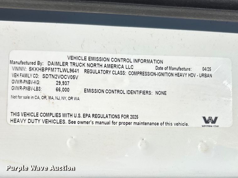 image for item YA3427 2026 Western Star 47X sewer jetter truck