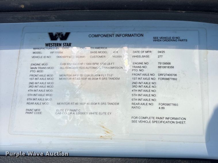 image for item YA3427 2026 Western Star 47X sewer jetter truck