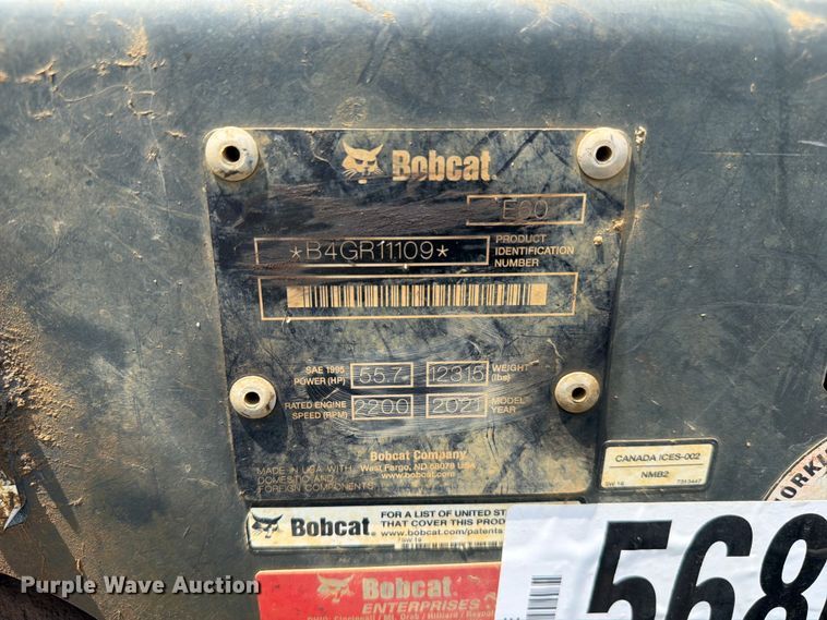 image for item YA3914 2021 Bobcat E60 mini excavator