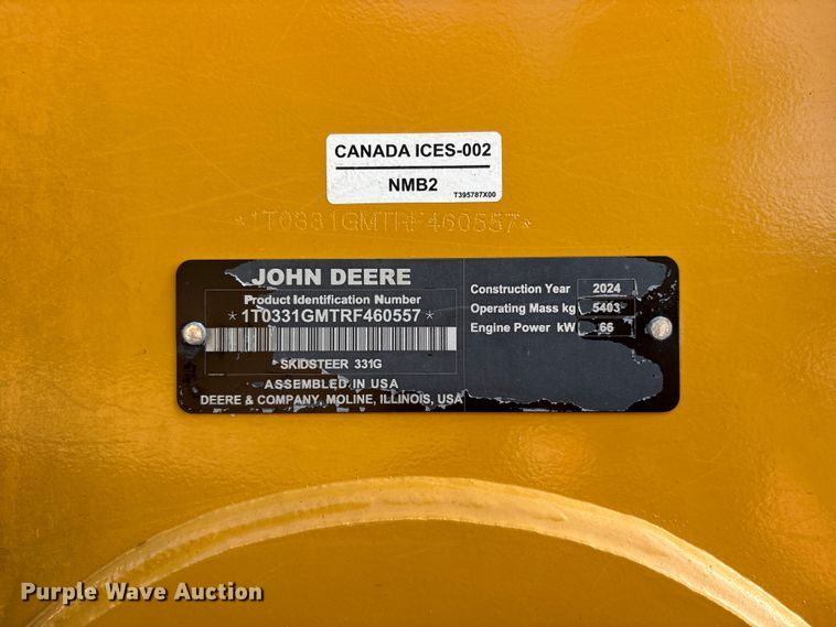 image for item YA4084 2024 John Deere 331G tracked skid steer loader