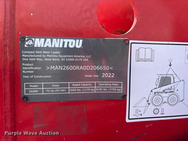 image for item YA4122 2022 Manitou 2600R skid steer loader