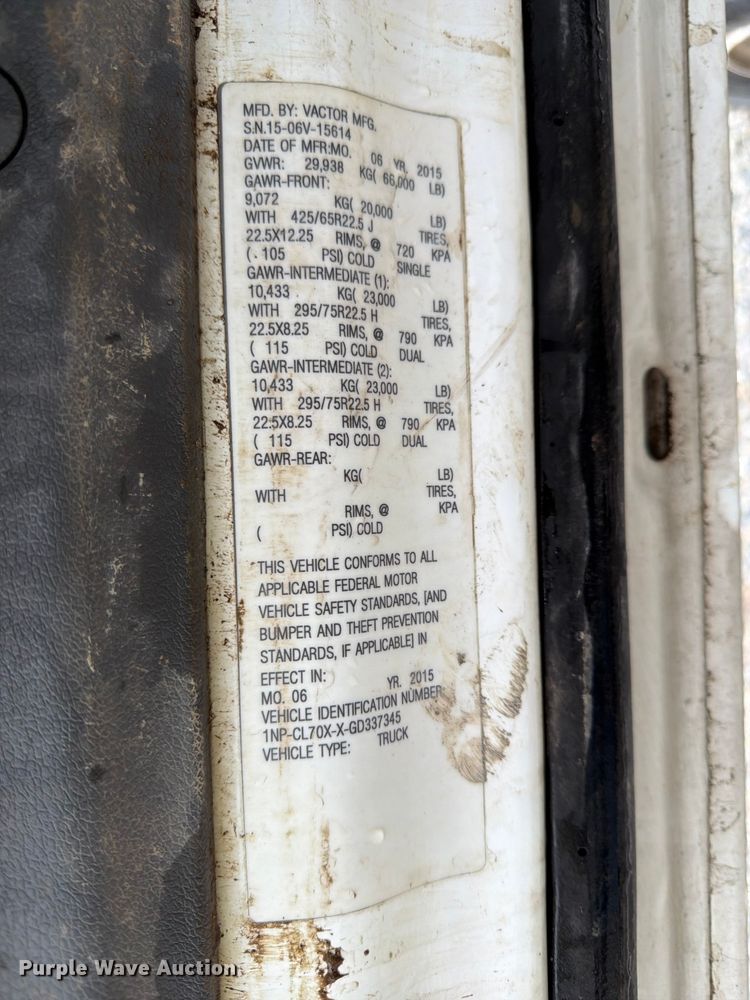 image for item YA4158 2016 Peterbilt 567 sewer jetter truck