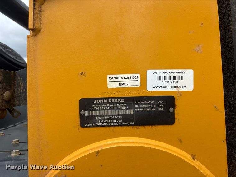 image for item YA4180 2025 John Deere 335P-Tier tracked skid steer loader