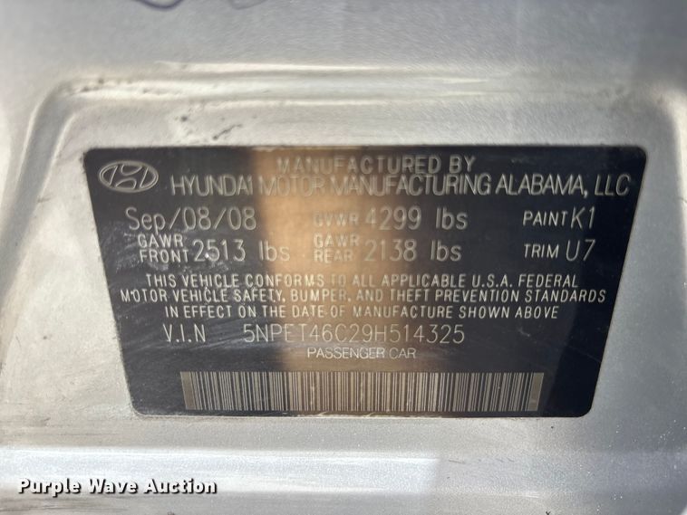 image for item DU6396 2009 Hyundai Sonata 