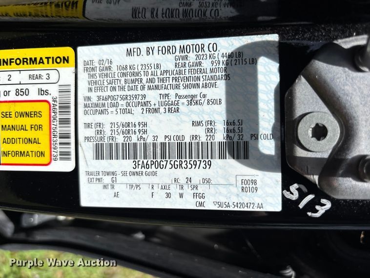 image for item DU6401 2016 Ford Fusion 