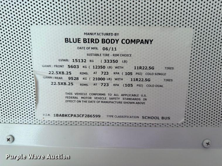 image for item EA0385 2012 Bluebird All American school bus