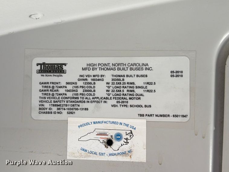 image for item EA0386 2011 Thomas Built school bus