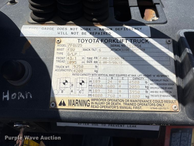 image for item EF1285 Toyota 7FGU25 forklift