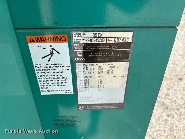 image for item EF1292 1973 Onan GenSet 35EK generator