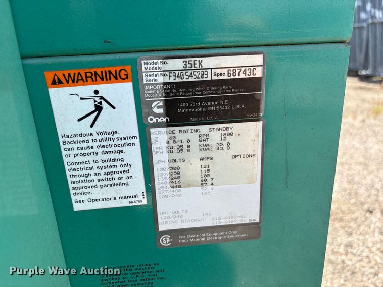 image for item EF1292 1973 Onan GenSet 35EK generator
