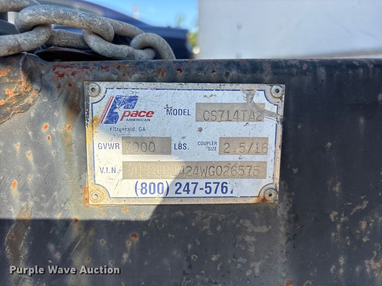 image for item ER3123 1998 Pace American CS714TA2 enclosed cargo trailer