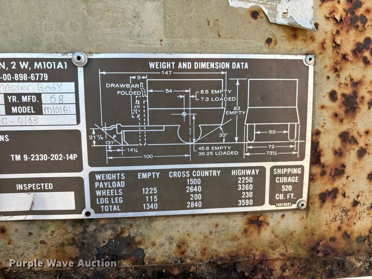 image for item ER3124 1968 Case-Master Body Inc. M101A1 utility trailer