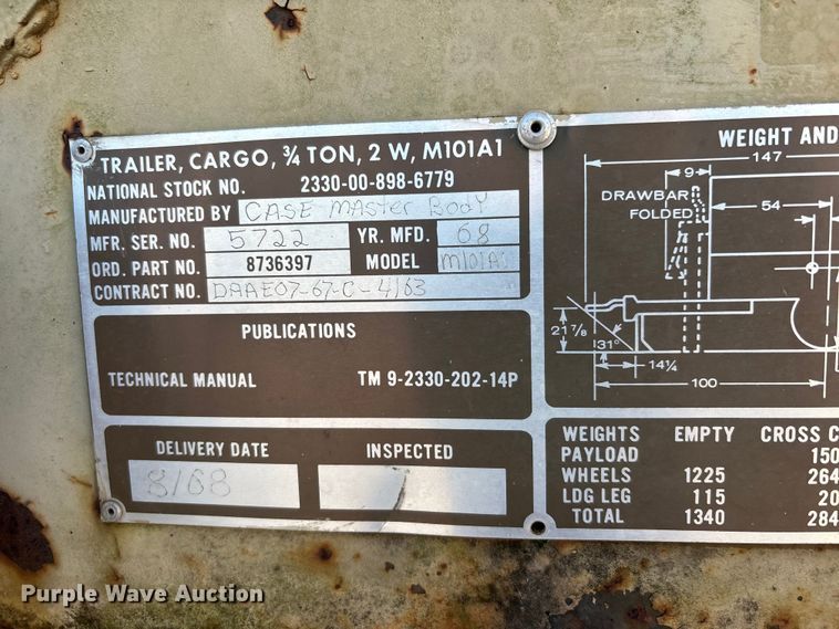 image for item ER3124 1968 Case-Master Body Inc. M101A1 utility trailer