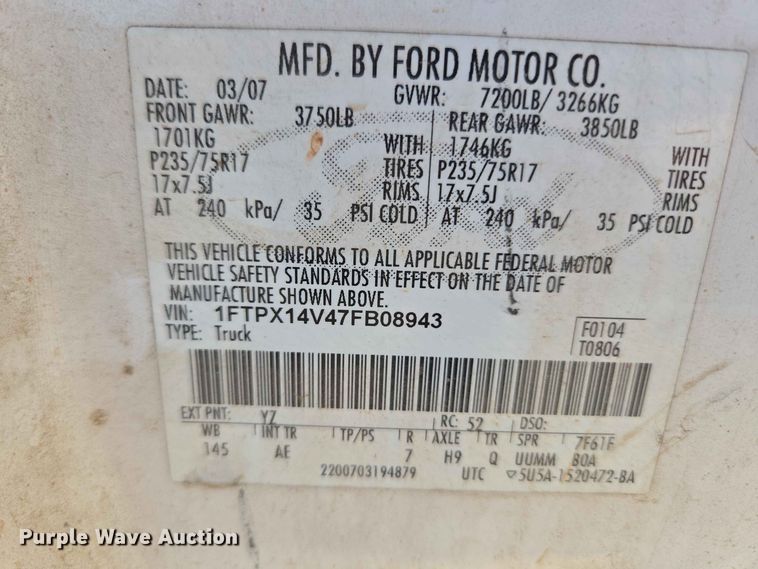 image for item EW8498 2007 Ford F150 Ext. Cab pickup truck