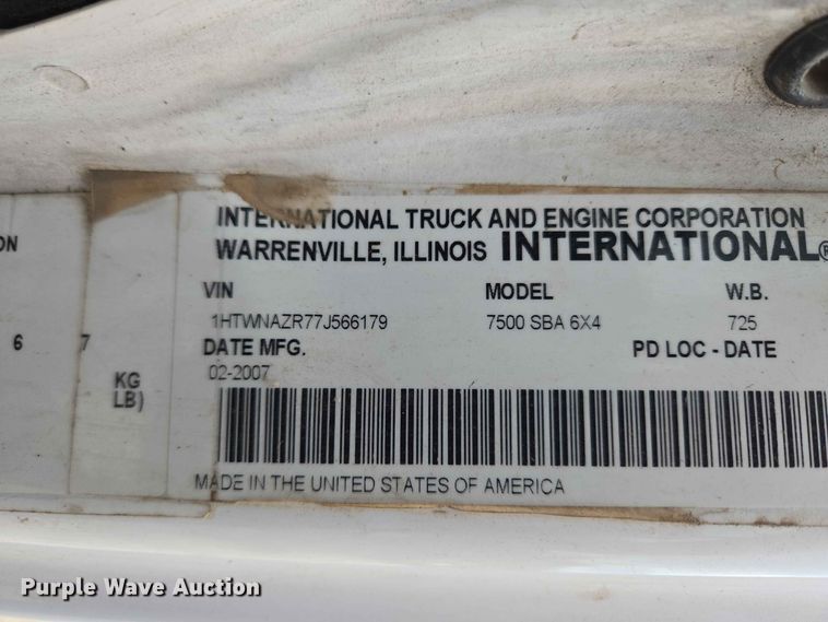 image for item EW8503 2007 International SF637 dump truck