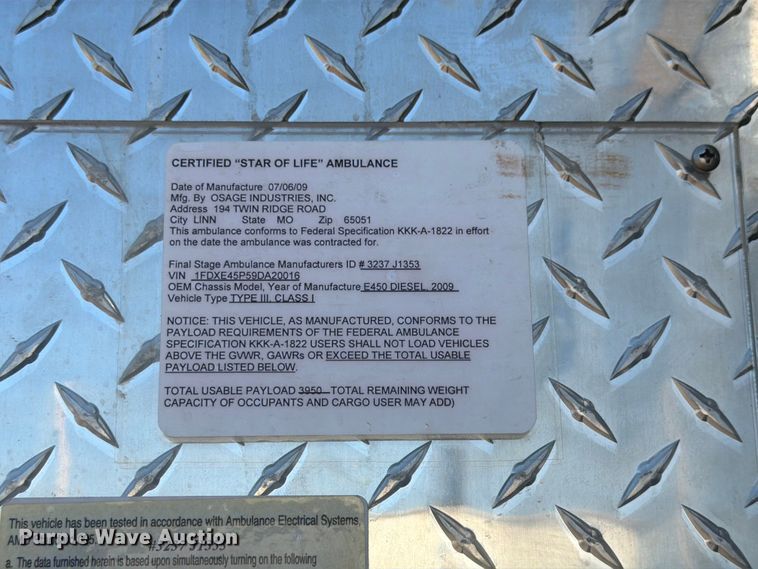 image for item EX4577 2009 Ford E450 Super Duty ambulance