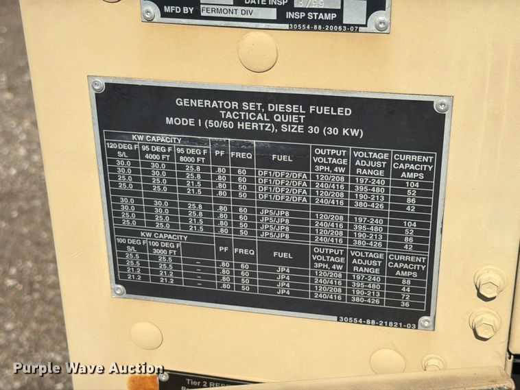image for item EX4578 1999 Fremont Div MEP-805A generator
