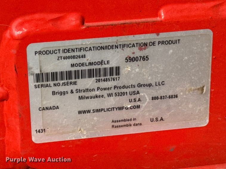 image for item FB5772 Simplicity ZT4000 ZTR lawn mower