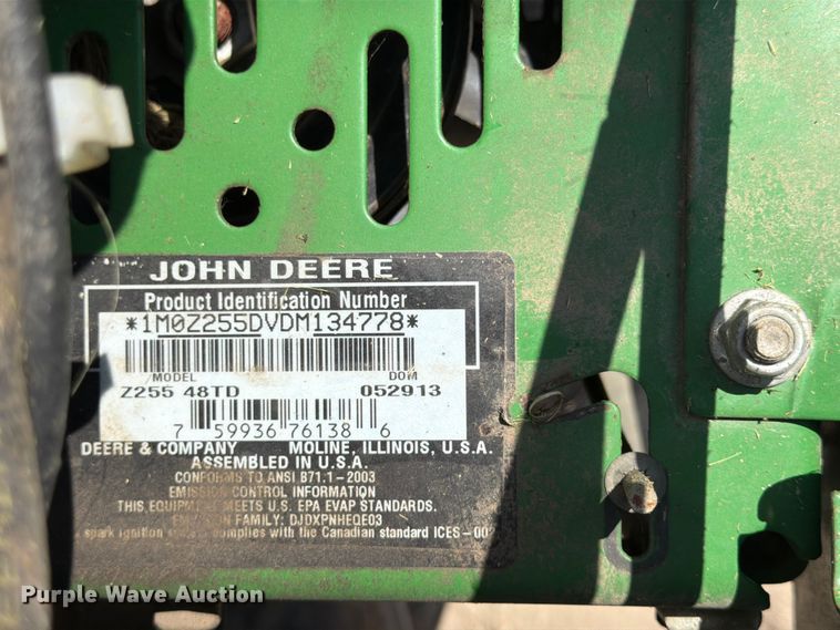 image for item FB5796 2021 John Deere Z255 ZTR lawn mower