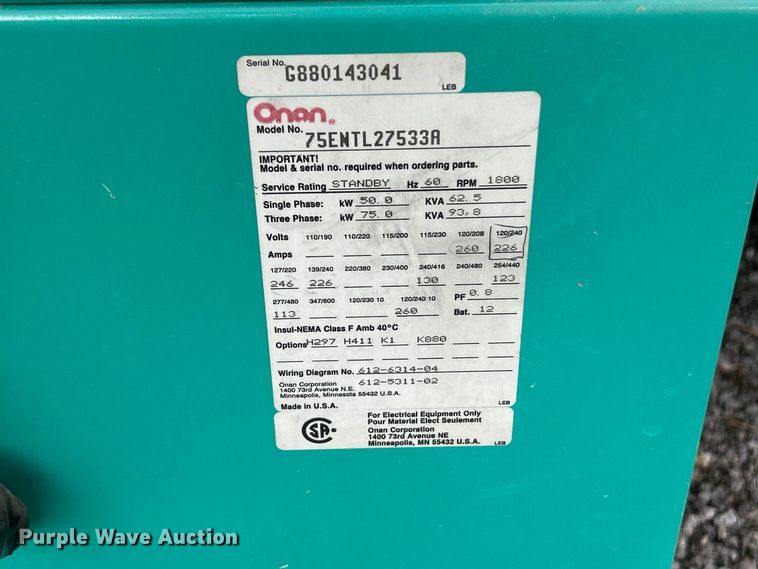 image for item FT6064 Onan 75 generator