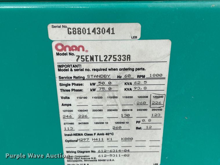 image for item FT6064 Onan 75 generator