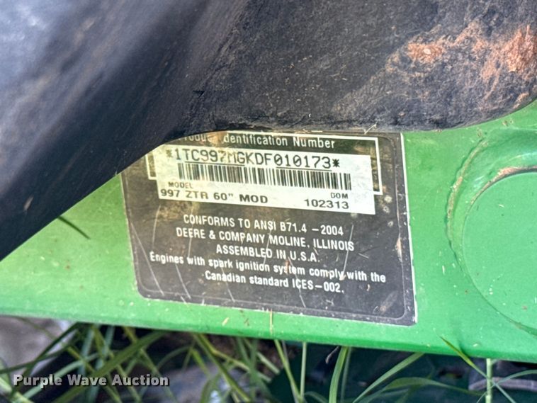 image for item NK9243 John Deere 997 ZTR lawn mower